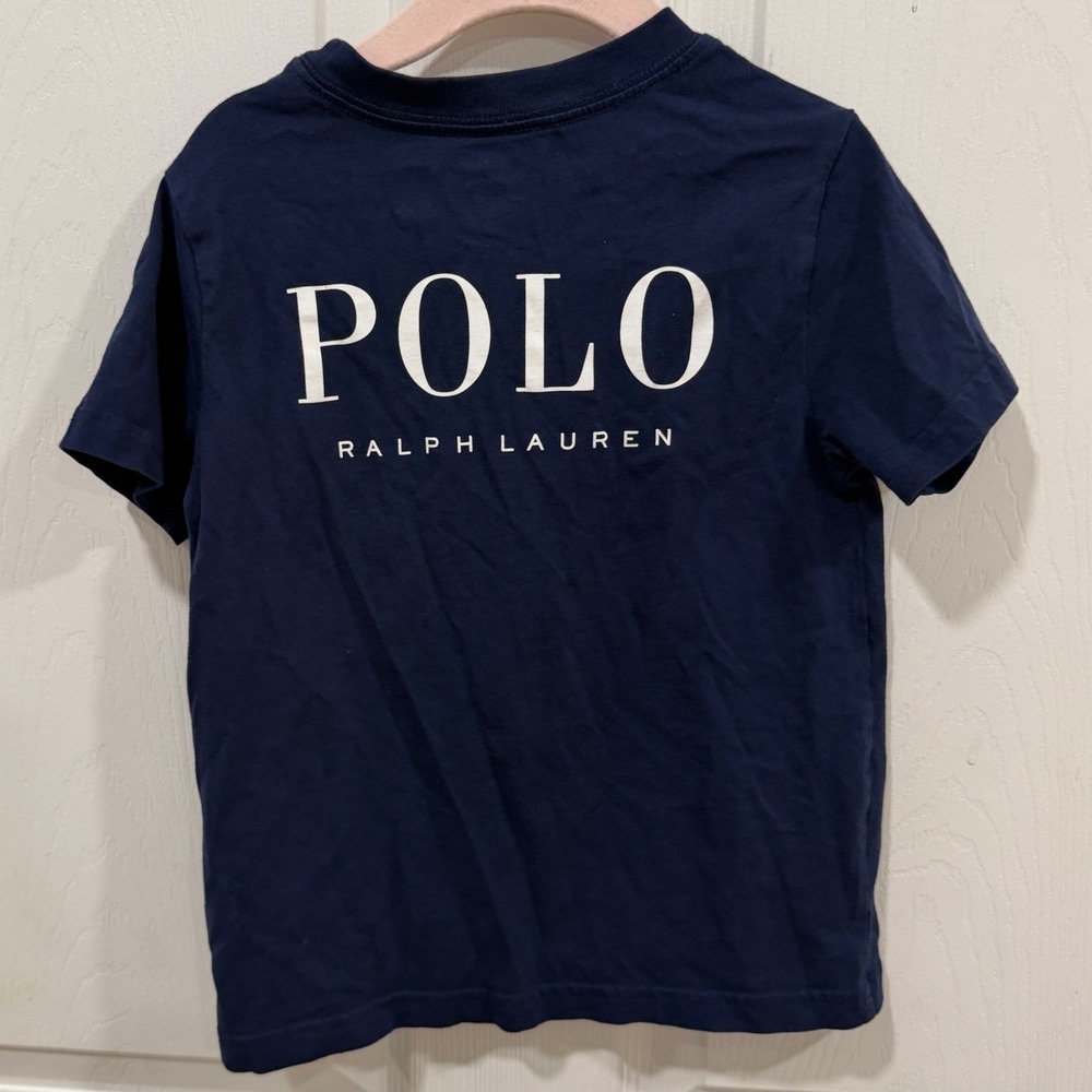 Polo Ralph Lauren Boys Navy Blue Logo Graphic Short Sleeve T-Shirt Size 4